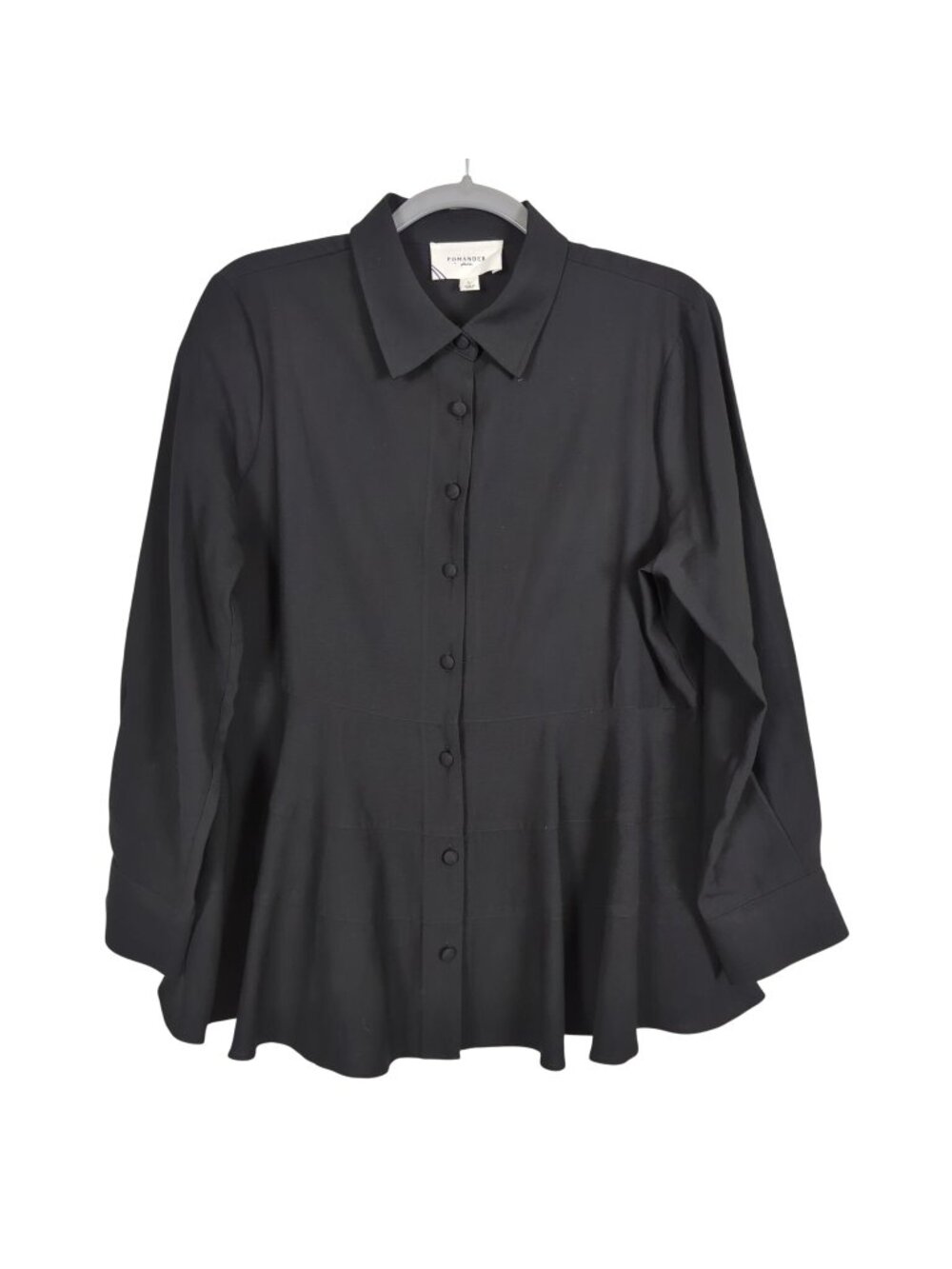 Tuckernuck Pomander Place Black Ashlen Blouse L Button Front Rayon Blend B1100
